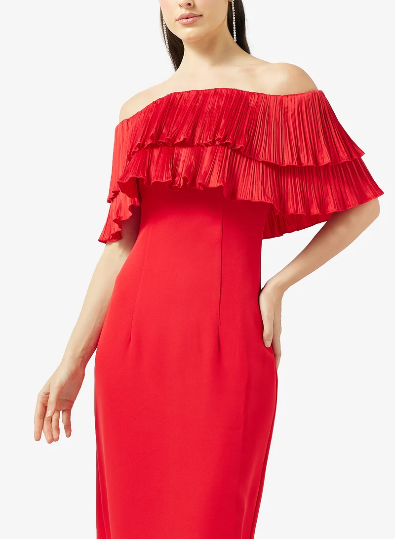 Namshi x  Off Shoulder Dress With Statement Ruffles for Women | Best Price UAE